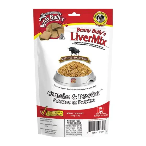 Benny Bullys Liver Mix, Dog Food Topper - Beef Liver Chops In Crumbs & Powder 454g