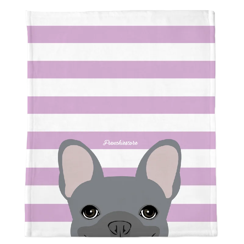 Blue French Bulldog on Lavender Stripes | Frenchie Blanket