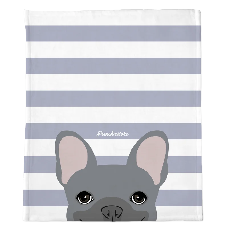 Blue French Bulldog on Silver Stripes | Frenchie Blanket