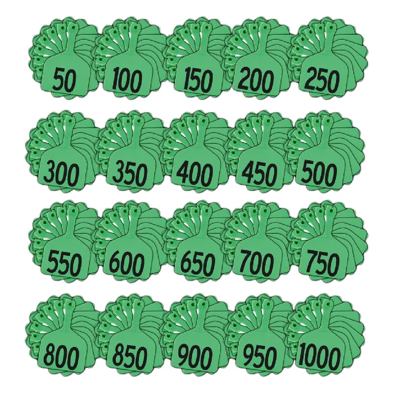 Z Tags 1 piece feedlot stamped 1-1000 in bundles of 50 (Green)