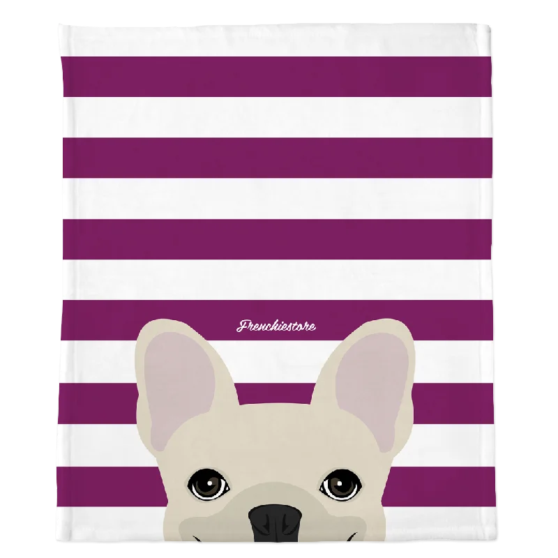 Cream French Bulldog on Beet Stripes | Frenchie Blanket