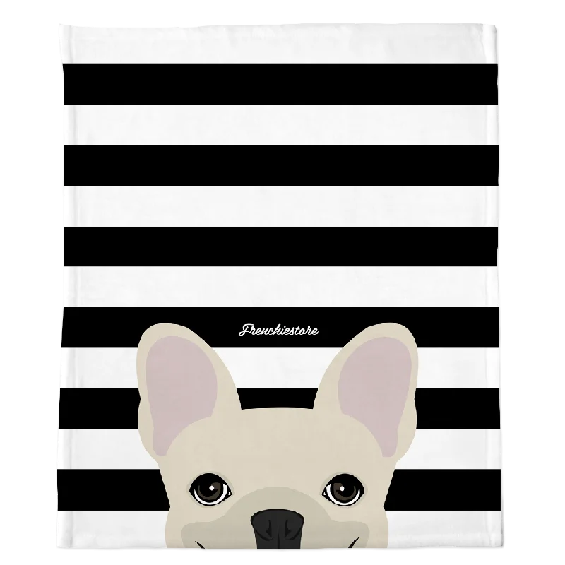 Cream French Bulldog on Black Stripes | Frenchie Blanket