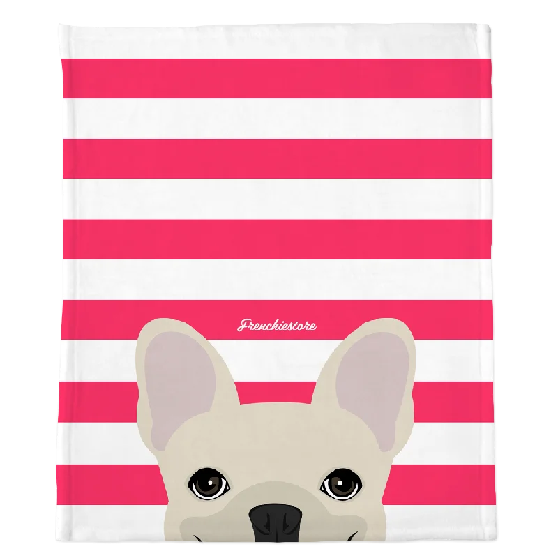 Cream French Bulldog on Hot Pink Stripes | Frenchie Blanket