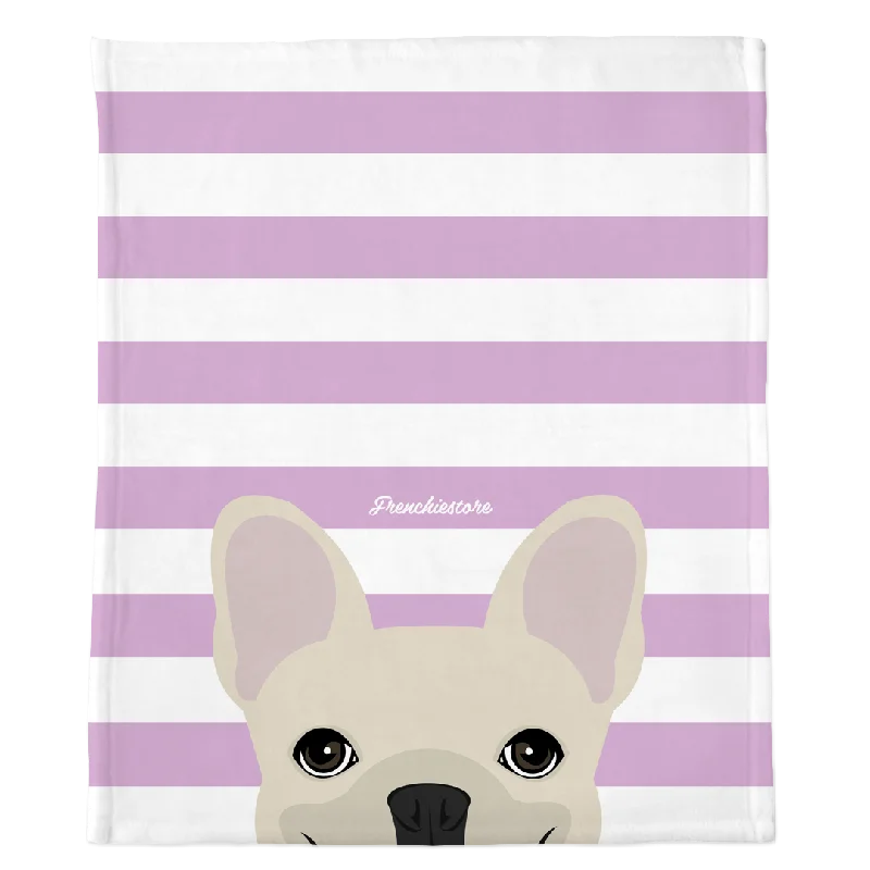 Cream French Bulldog on Lavender Stripes | Frenchie Blanket