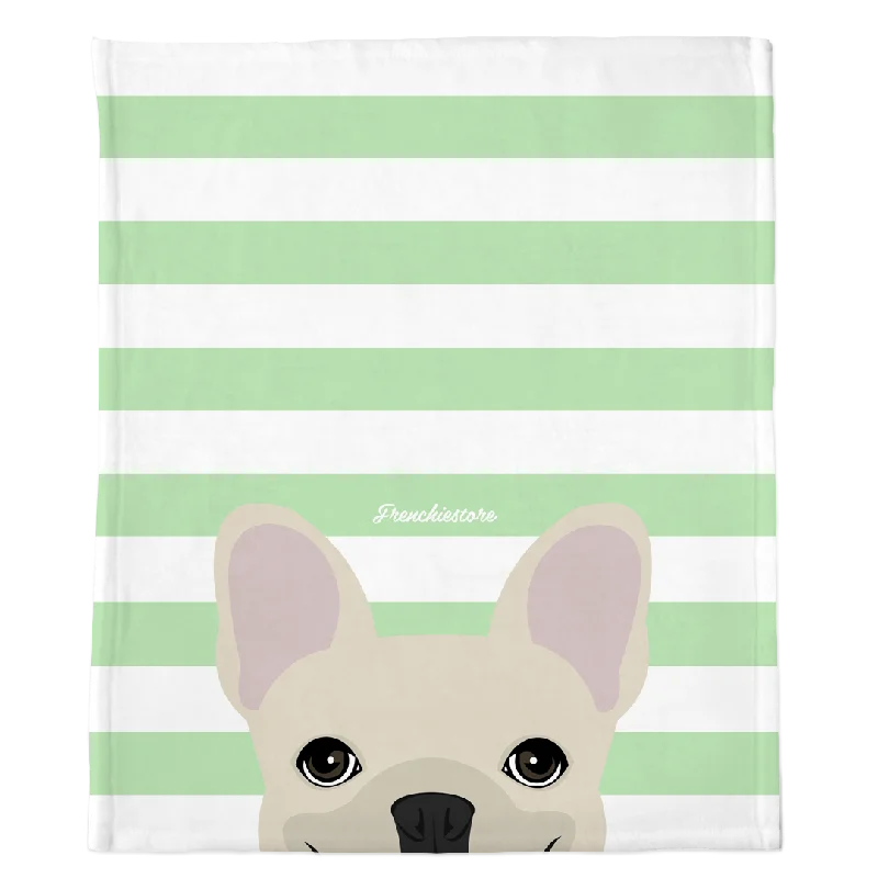 Cream French Bulldog on Mint Stripes | Frenchie Blanket