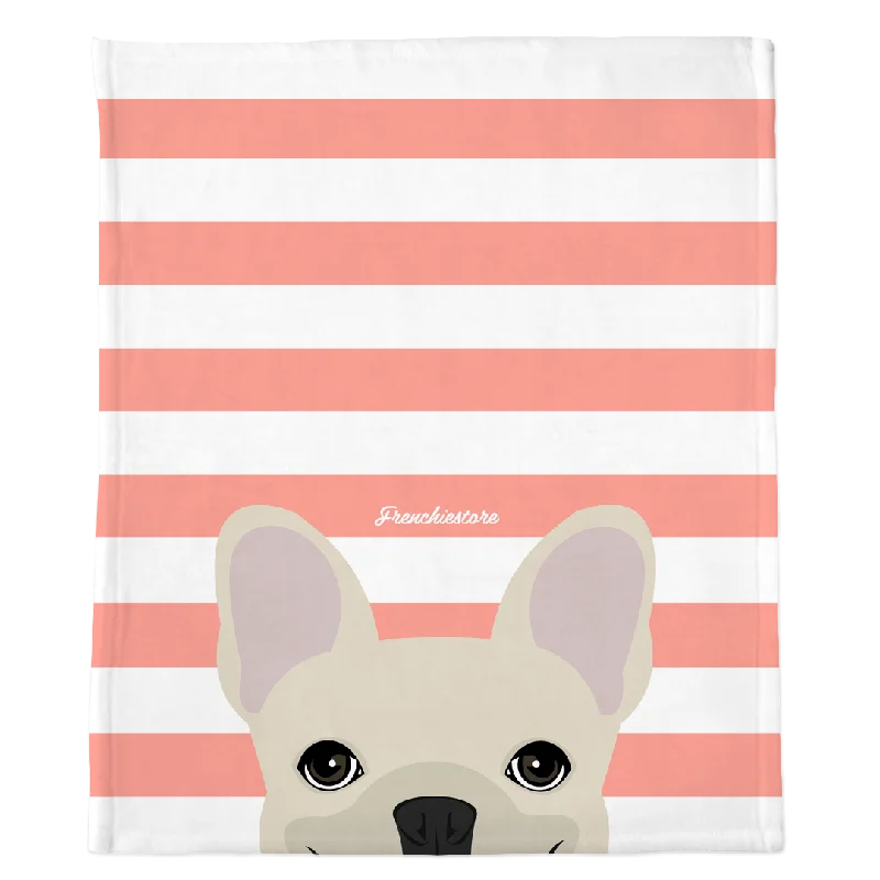 Cream French Bulldog on Peach Stripes | Frenchie Blanket