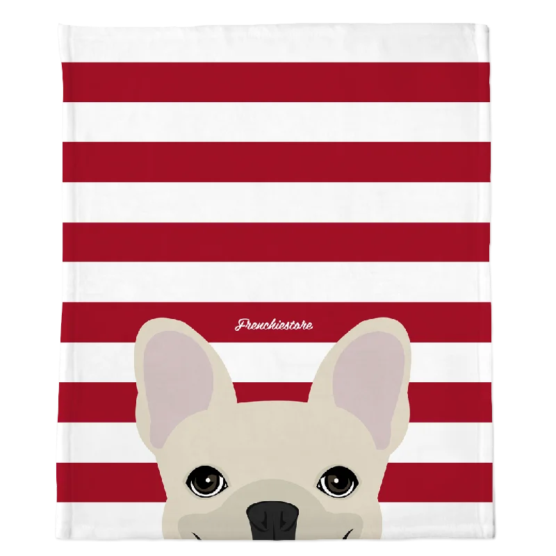 Cream French Bulldog on Red Stripes | Frenchie Blanket