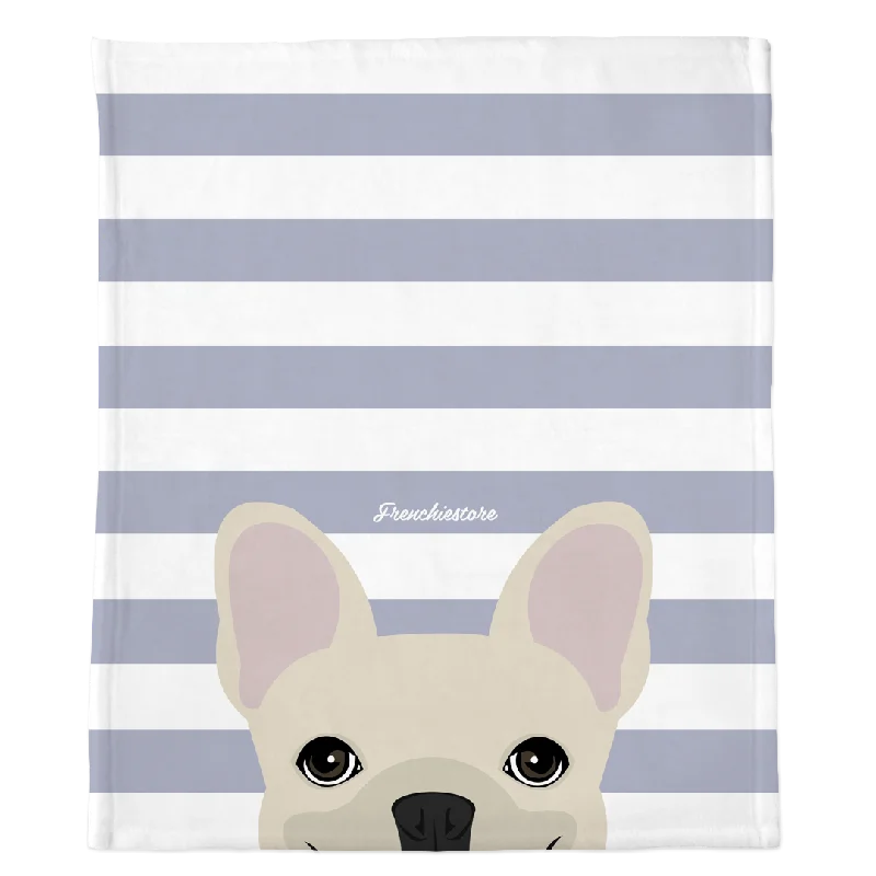 Cream French Bulldog on Silver Stripes | Frenchie Blanket