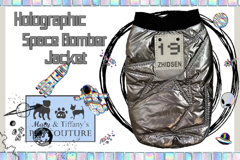 Holographic Space Bomber Pet Jacket (Metallic Grey)