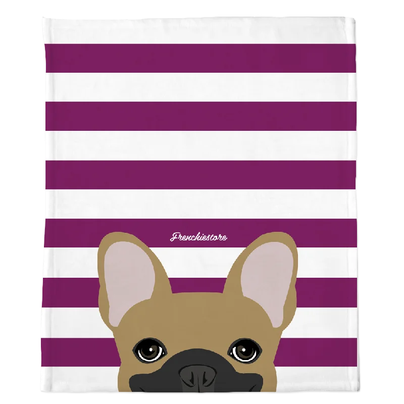 Masked Fawn French Bulldog on Beet Stripes | Frenchie Blanket