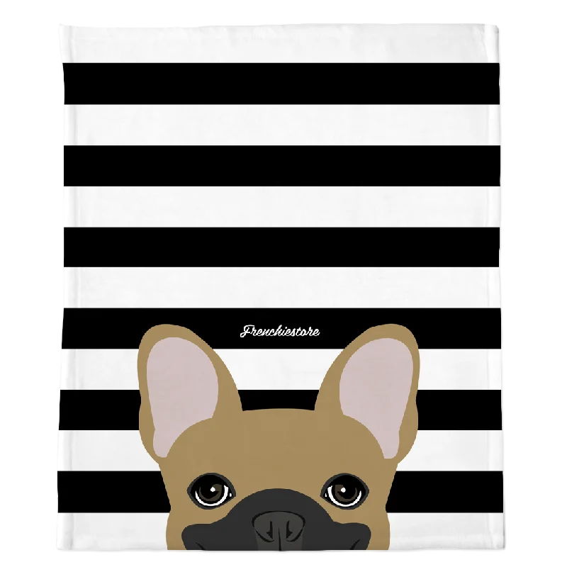 Masked Fawn French Bulldog on Black Stripes | Frenchie Blanket