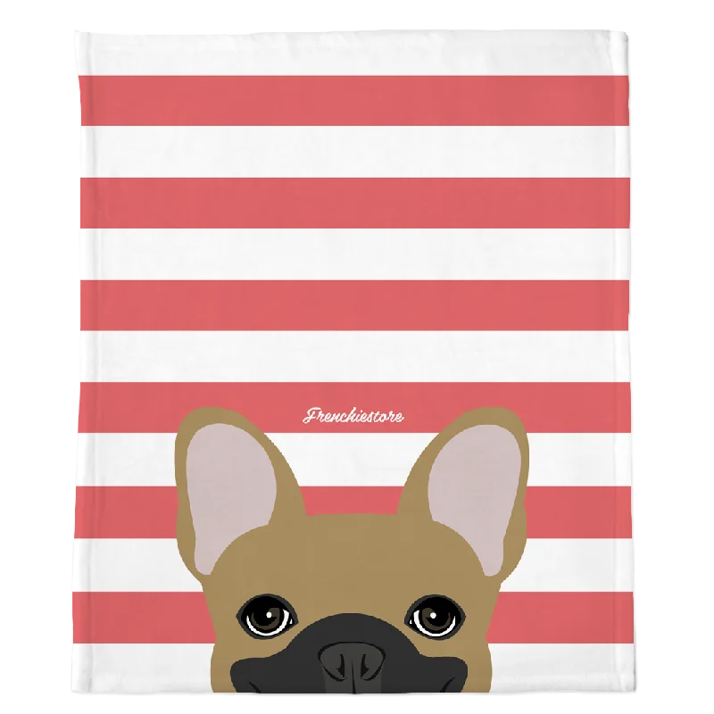 Masked Fawn French Bulldog on Coral Stripes | Frenchie Blanket