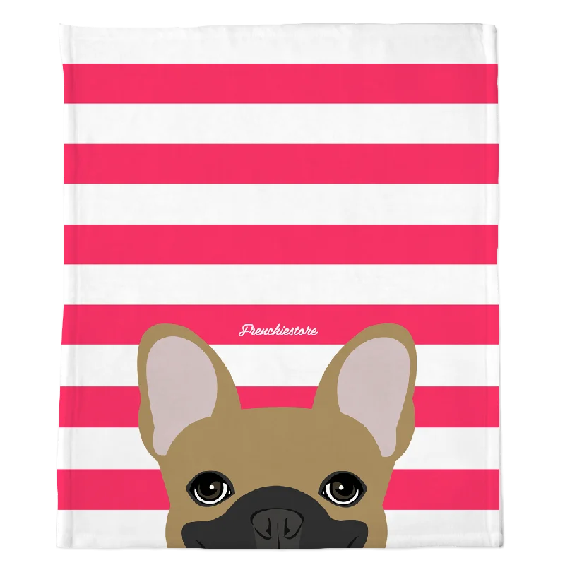 Masked Fawn French Bulldog on Hot Pink Stripes | Frenchie Blanket