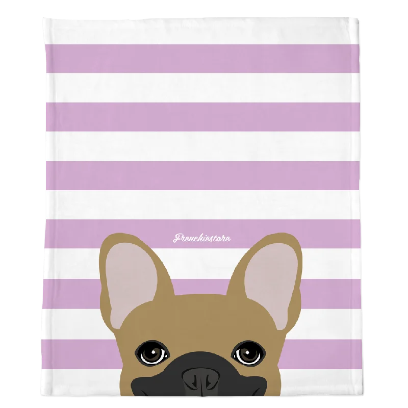 Masked Fawn French Bulldog on Lavender Stripes | Frenchie Blanket