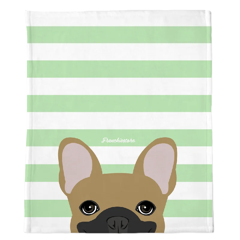 Masked Fawn French Bulldog on Mint Stripes | Frenchie Blanket