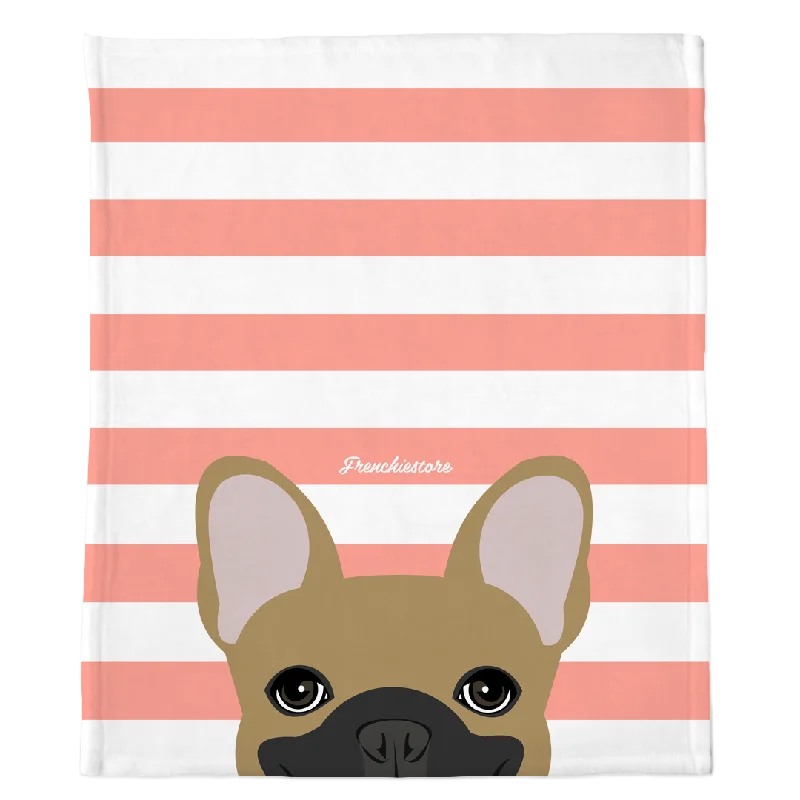 Masked Fawn French Bulldog on Peach Stripes | Frenchie Blanket