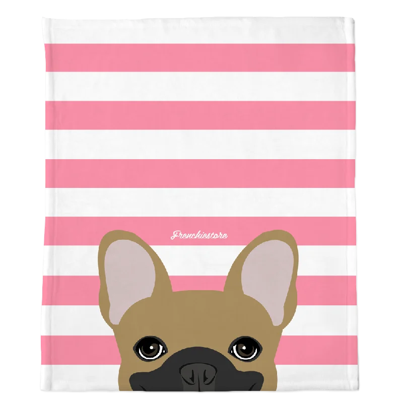 Masked Fawn French Bulldog on Pink Stripes | Frenchie Blanket