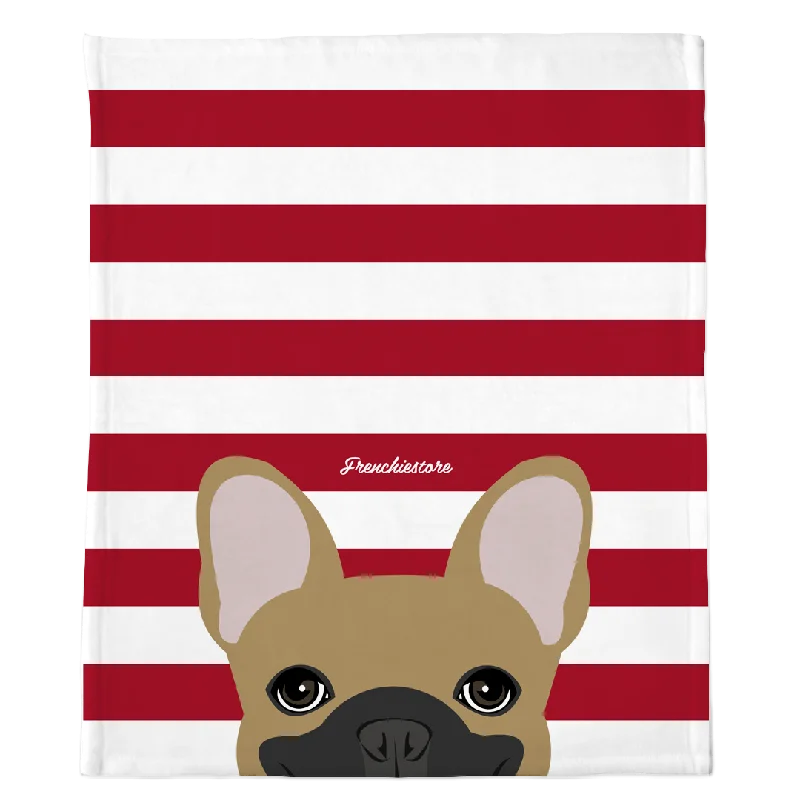 Masked Fawn French Bulldog on Red Stripes | Frenchie Blanket