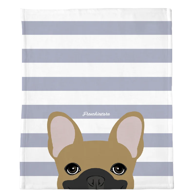 Masked Fawn French Bulldog on Silver Stripes | Frenchie Blanket