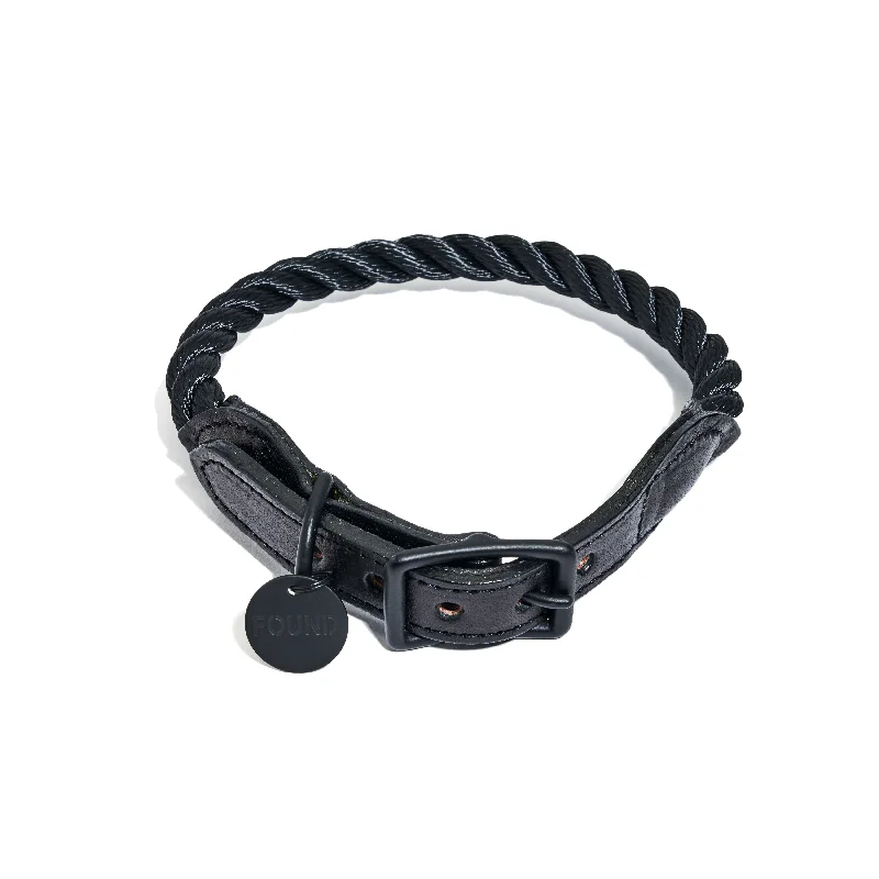 New! Matte Black Rope & Leather Cat & Dog Collar