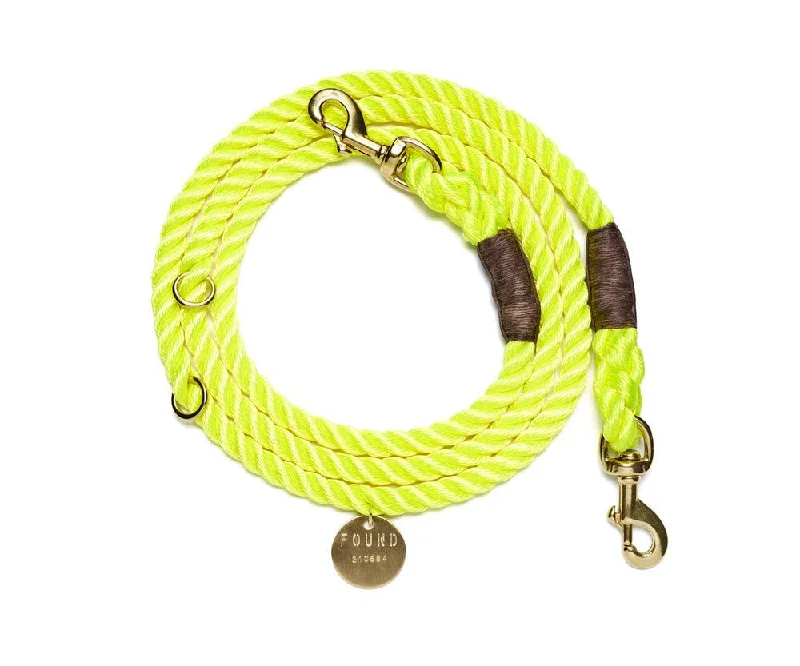 Neon Yellow Rope Dog Leash | Bolt Snaps, Adjustable