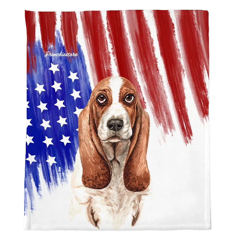 Patriotic Basset Hound Blanket | American dog in Watercolors