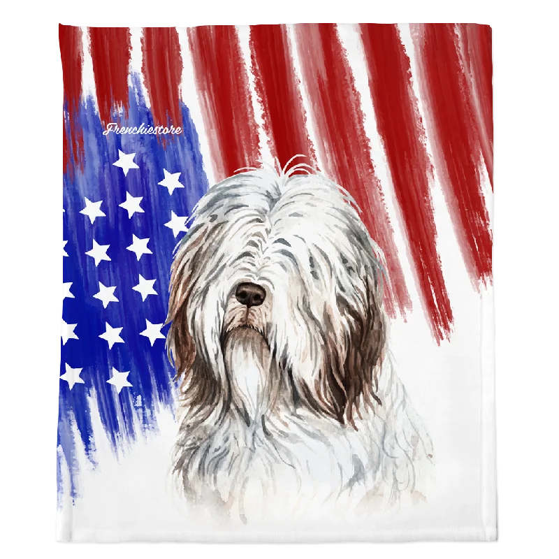 Patriotic Bearded Collie Blanket | American dog in Watercolors