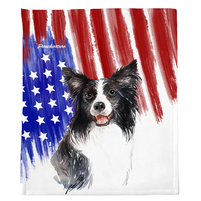 Patriotic Border Collie Blanket | American dog in Watercolors