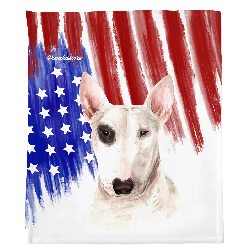 Patriotic Bull Terrier Blanket | American dog in Watercolors