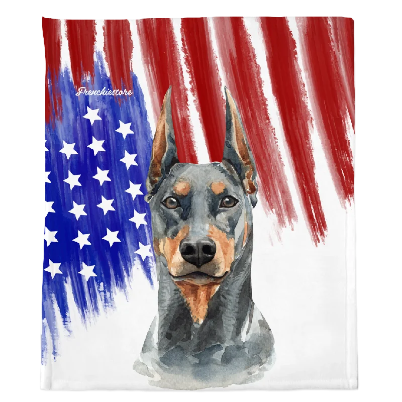 Patriotic Doberman Pinscher Blanket | American dog in Watercolors