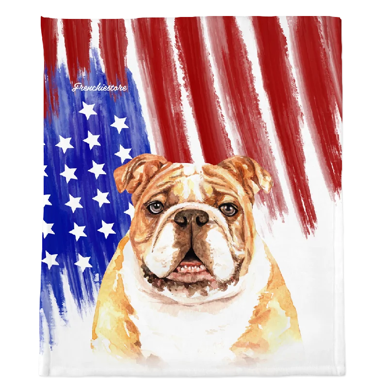 Patriotic English Bulldog Blanket | American dog in Watercolors