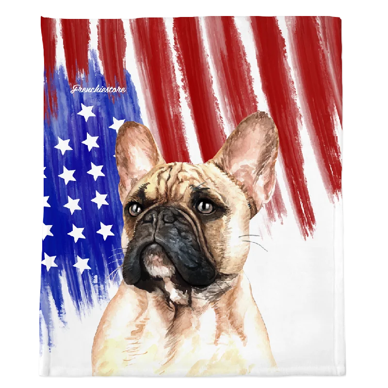 Patriotic French Bulldog Blanket | American dog in Watercolors