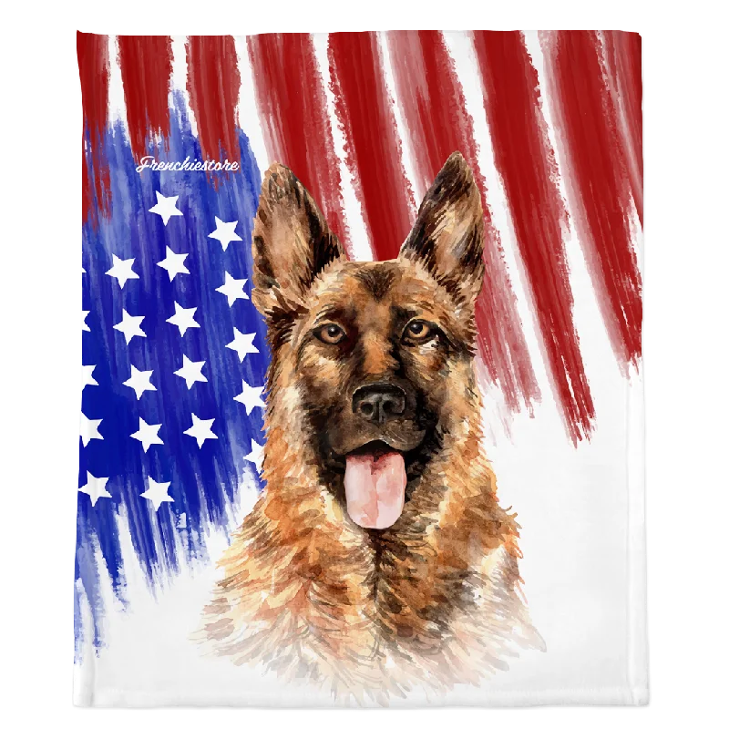 Patriotic German Shepherd Blanket | American dog in Watercolors