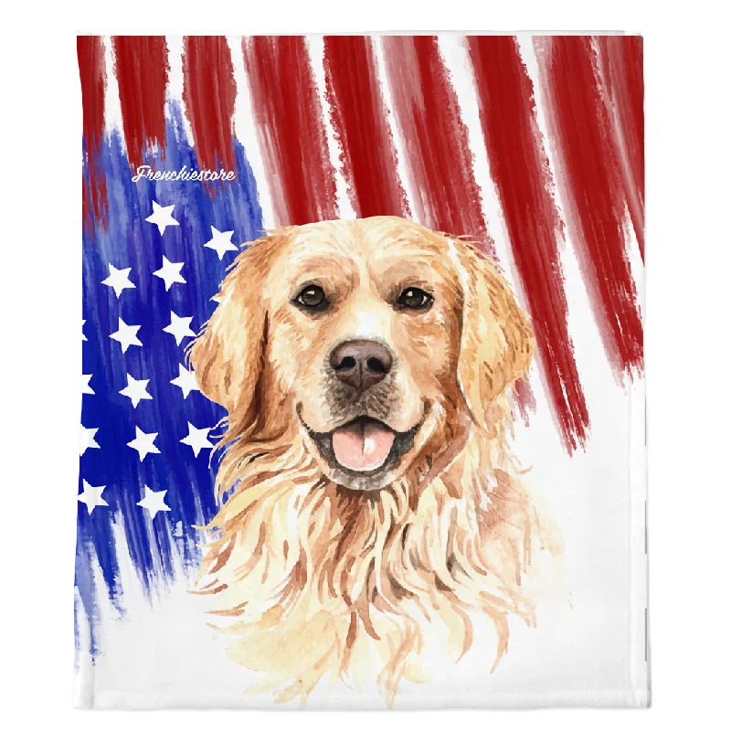 Patriotic Golden Retriever Blanket | American dog in Watercolors