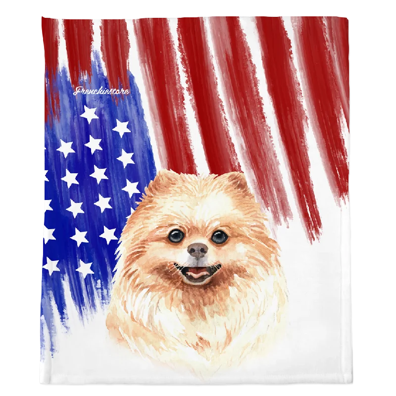 Patriotic Pomeranian Blanket | American dog in Watercolors