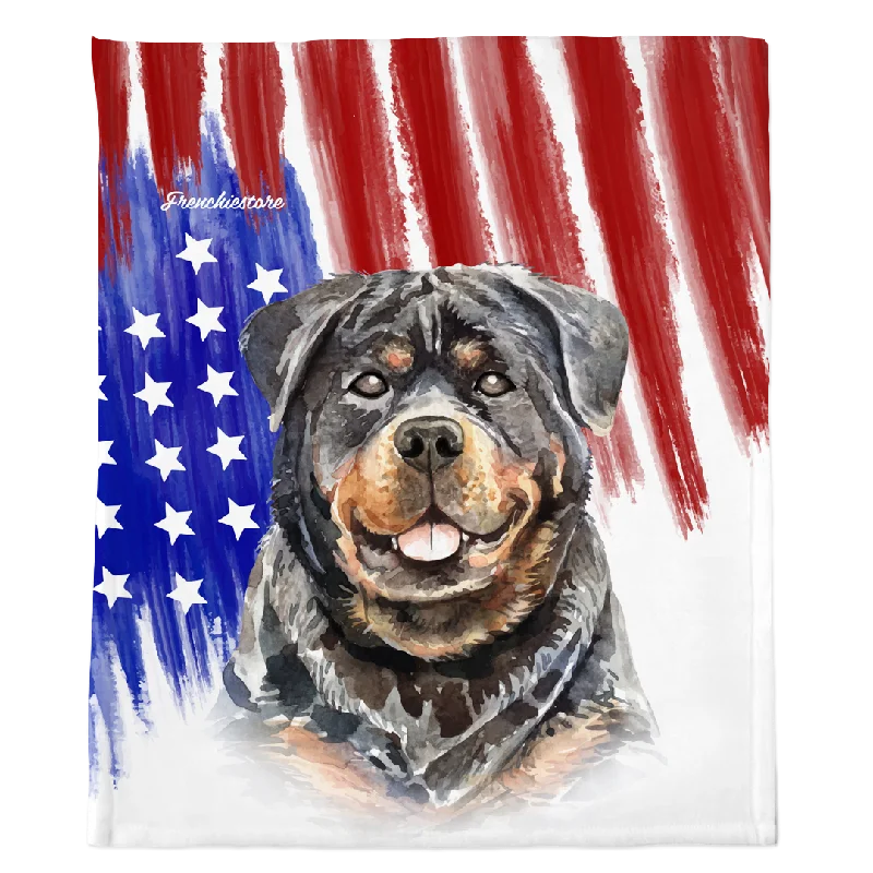 Patriotic Rottweiler Blanket | American dog in Watercolors