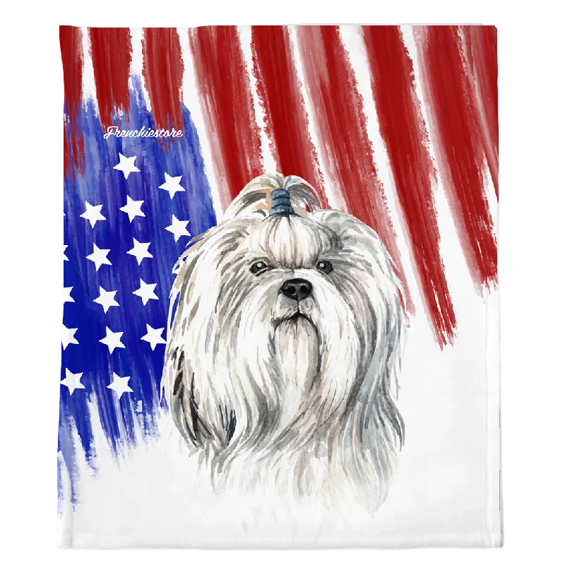 Patriotic Shih Tzu Blanket | American dog in Watercolors