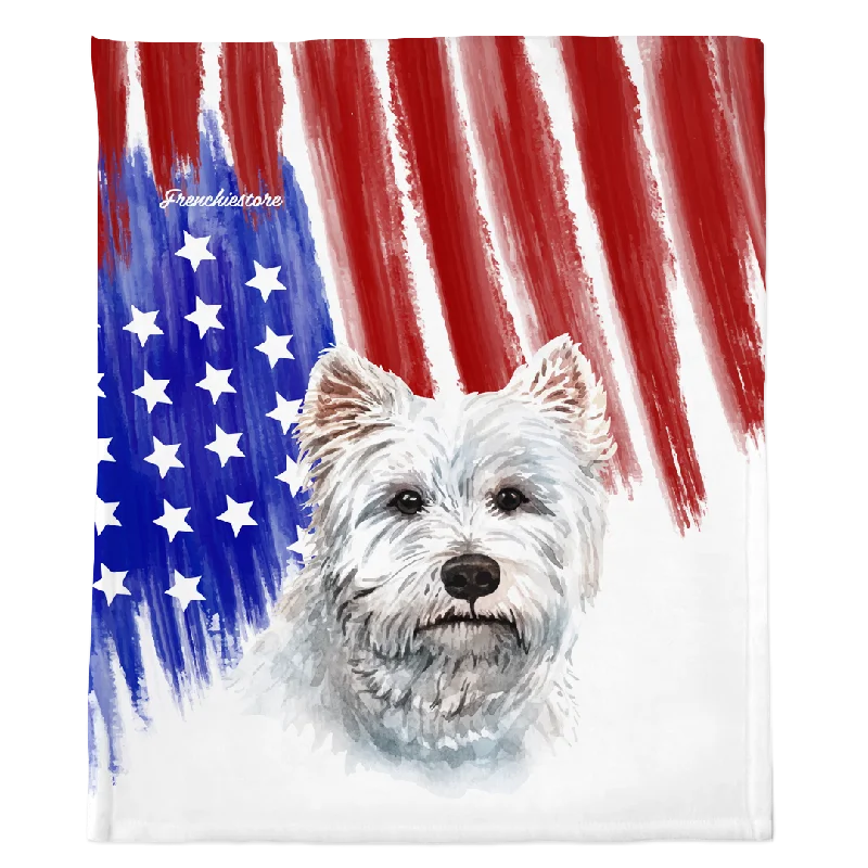 Patriotic West Highland White Terrier Blanket | American dog in Watercolors