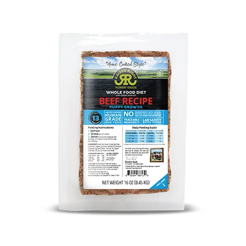 Raised Right® Puppy Growth Beef Recipe Frozen Dog Food 1 lb