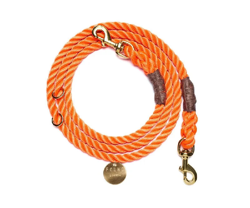 Rescue Orange Rope Dog Leash| Bolt Snaps, Adjustable