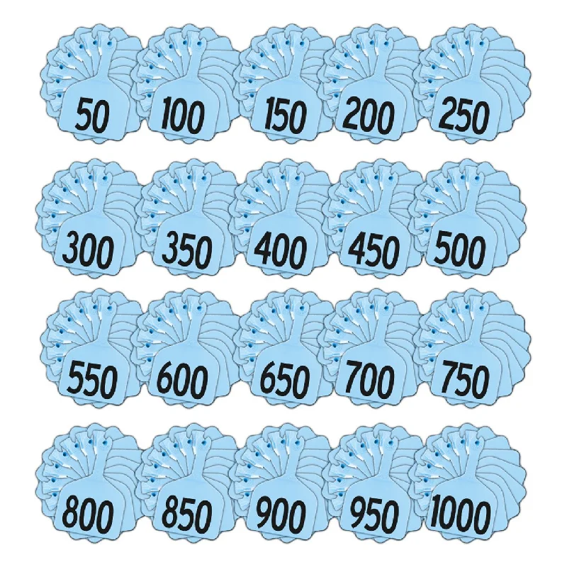 Z Tags 1 piece feedlot stamped 1-1000 in bundles of 50 (Blue)