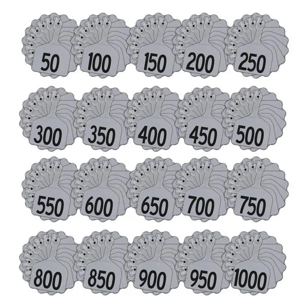 Z Tags 1 piece feedlot stamped 1-1000 in bundles of 50 (Grey)