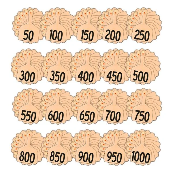 Z Tags 1 piece feedlot stamped 1-1000 in bundles of 50 (Peach)