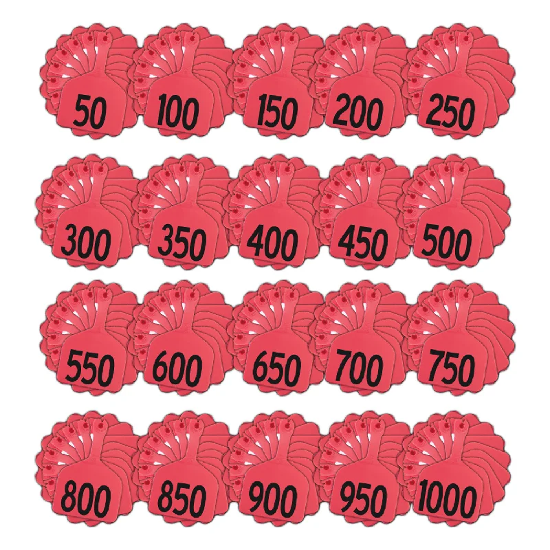 Z Tags 1 piece feedlot stamped 1-1000 in bundles of 50 (Red)