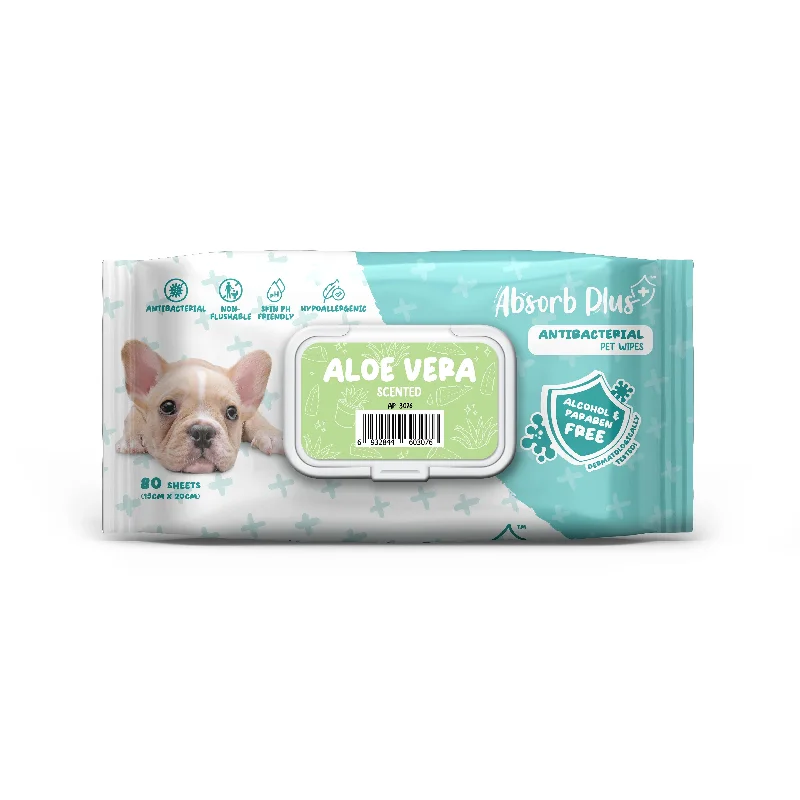 Absorb Plus Antibacterial Pet Wipes - Aloe Vera (80pcs) | Alcohol & Paraben Free