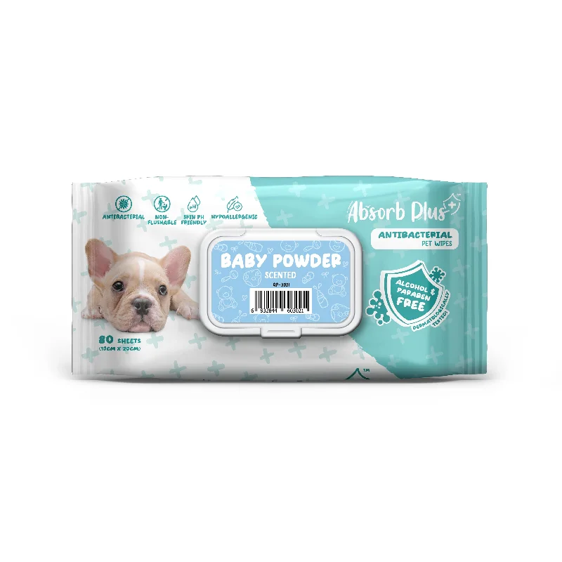 Absorb Plus Antibacterial Pet Wipes - Baby Powder (80pcs) | Alcohol & Paraben Free