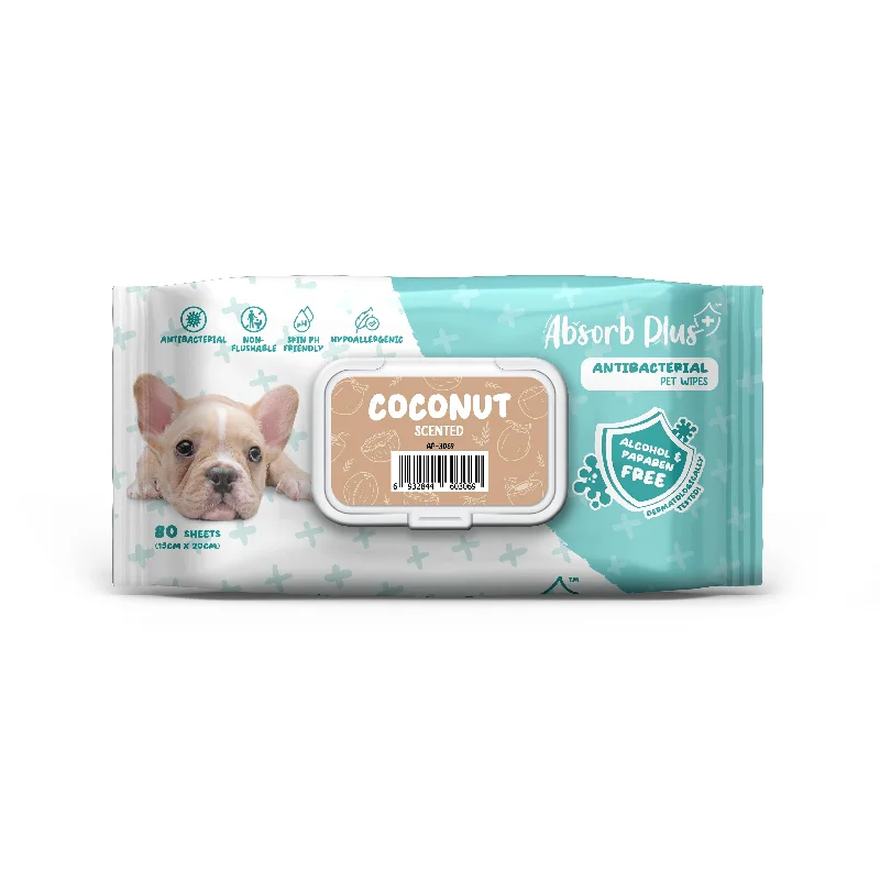 Absorb Plus Antibacterial Pet Wipes - Coconut (80pcs) | Alcohol & Paraben Free