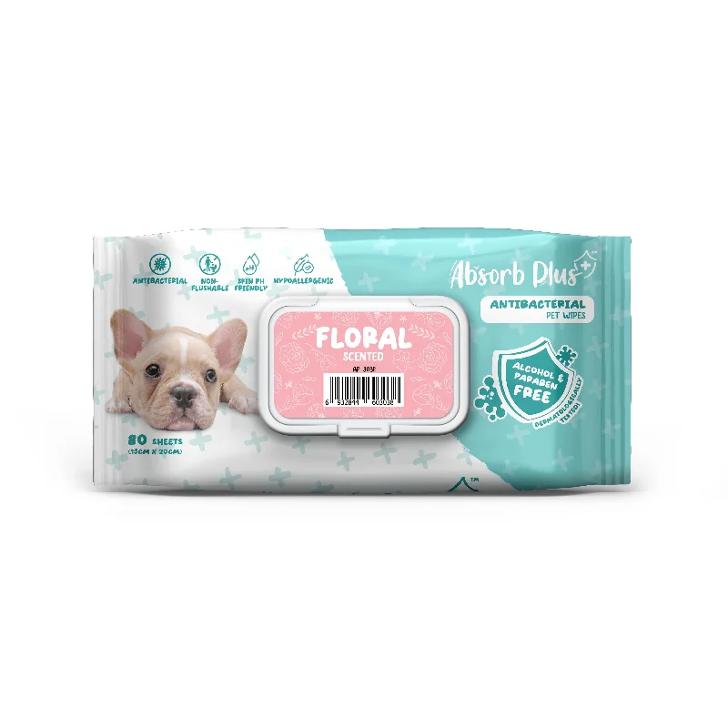 Absorb Plus Antibacterial Pet Wipes - Floral (80pcs) | Alcohol & Paraben Free