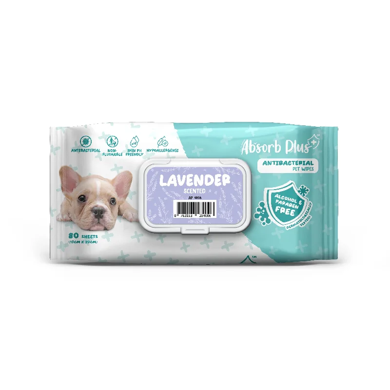 Absorb Plus Antibacterial Pet Wipes - Lavender (80pcs) | Alcohol & Paraben Free