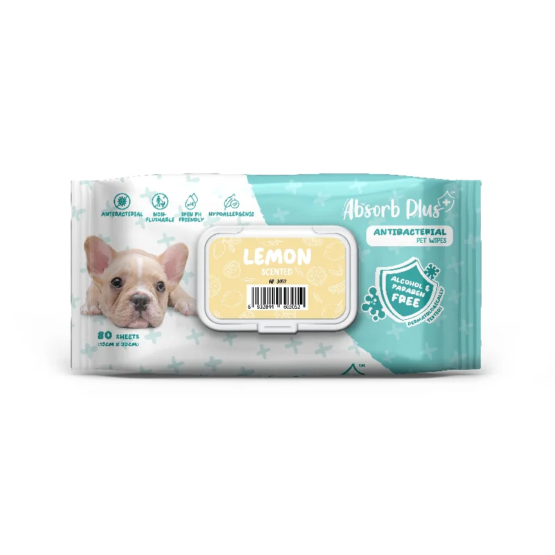 Absorb Plus Antibacterial Pet Wipes - Lemon (80pcs) | Alcohol & Paraben Free